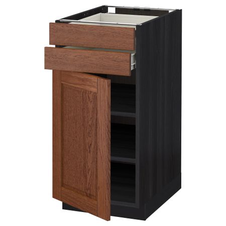 Напольный шкаф с дверцей, 2 ящиками МЕТОД / ФОРВАРА, черный, Филипстад коричневый