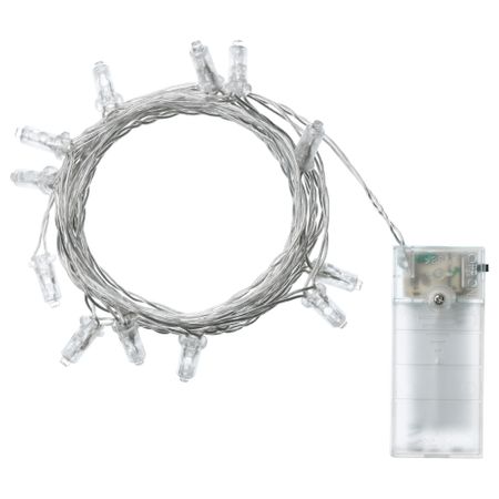 Гирлянда, 12 светодиодов СЭРДАЛЬ, прозрачный с батарейным питанием, для помещений