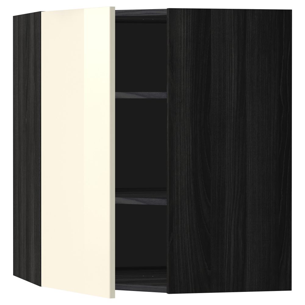 Угловой навесной шкаф с полками МЕТОД, черный, Рингульт кремовый - схема-чертеж с размерами