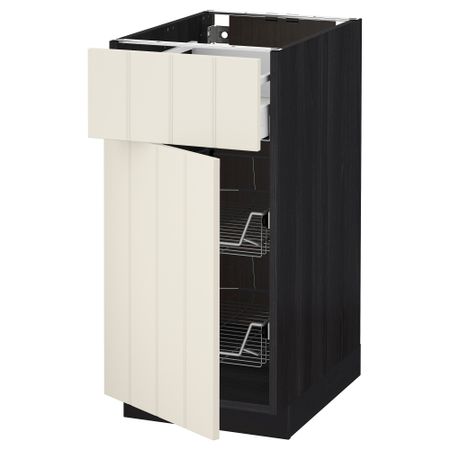 Напольный шкаф с проволочной корзиной, ящиком, дверью МЕТОД / МАКСИМЕРА, черный, Хитарп белый с оттенком