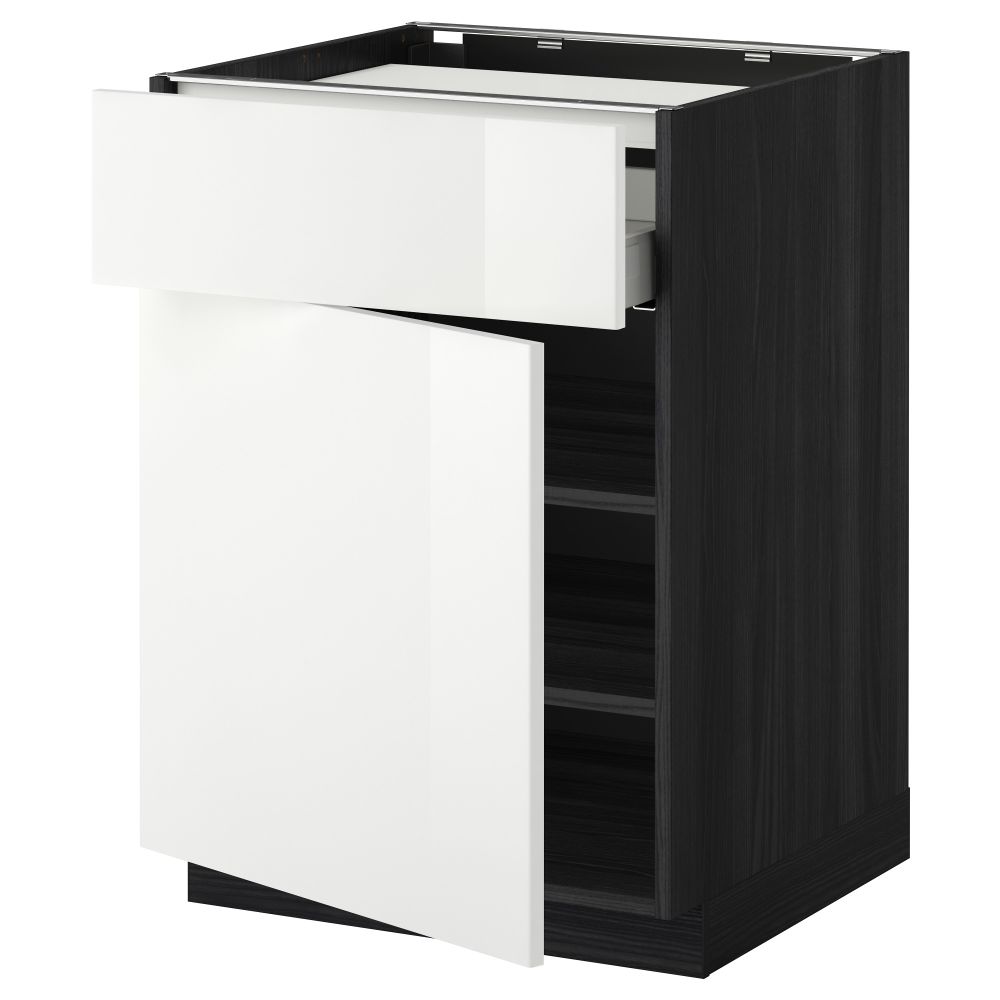 Напольный шкаф для варочной панели, ящик, полка, дверцы МЕТОД / МАКСИМЕРА, черный, Рингульт белый (60x60 см) - фото 1