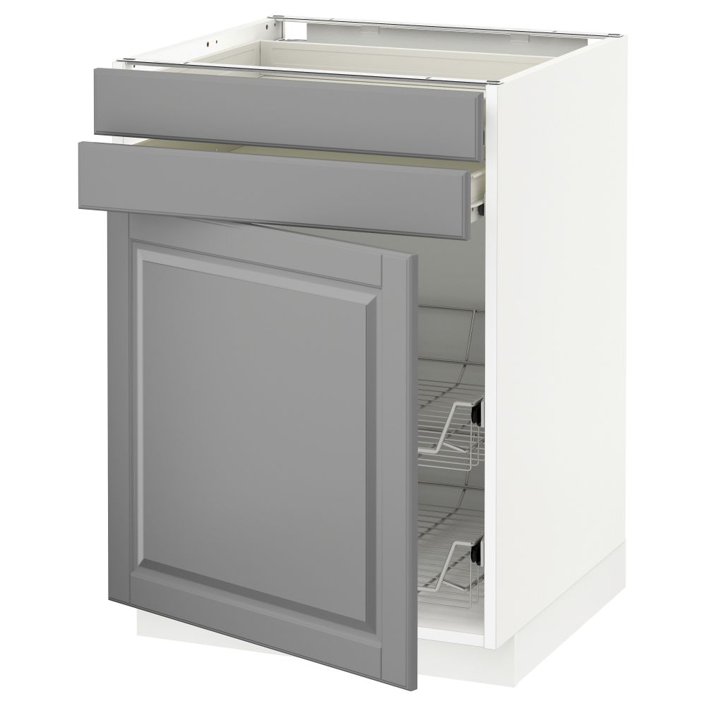 Напольный шкаф, дверца, 2 ящика, проволочных корзин МЕТОД / ФОРВАРА, белый, Будбин серый - схема-чертеж с размерами