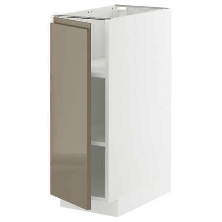 METOD Напольный шкаф с полками - белый/Voxtorp глянцевый темный серо-коричневый 30x60 см