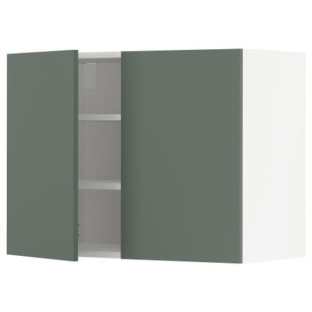 Навесной шкаф с полками, 2 дверцы, белый, Bodarp серо-зеленый, 80x60 см IKEA METOD МЕТОД 594.672.75