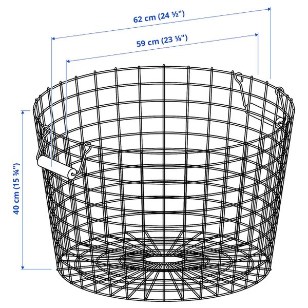 Проволочная корзина с ручками, черный 59x40 см IKEA NÄTADE НЭТАДЕ 505.039.37 - схема-чертеж с размерами