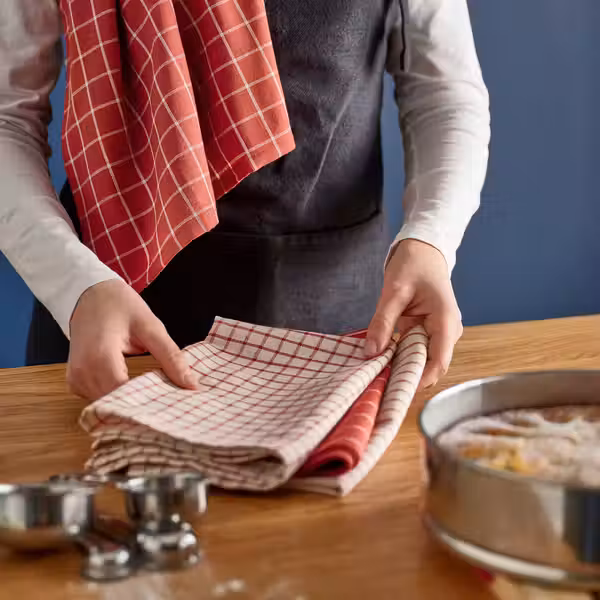 RINNIG Полотенце кухонное - красный/бежевый в полоску 45x60 см - фото 2