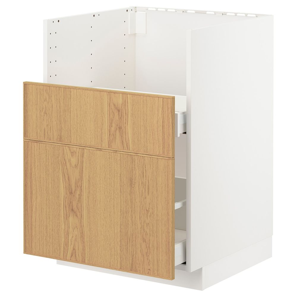 Шкаф под мойку БРЕДШЁН/2фасада/2ящика, белый/Экестад дуб 60x60 см IKEA METOD МЕТОД 092.982.04 - схема-чертеж с размерами