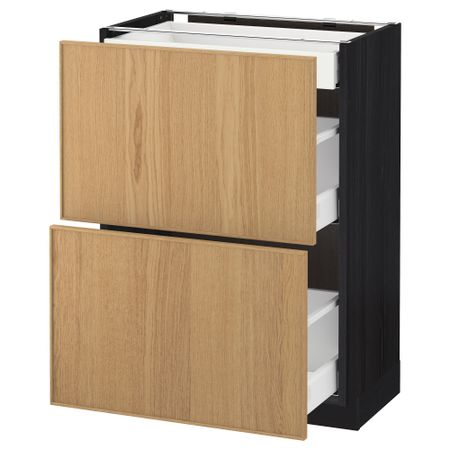 Напольный шкаф, 2 фасада, 3 ящика МЕТОД / МАКСИМЕРА, черный, Экестад дуб