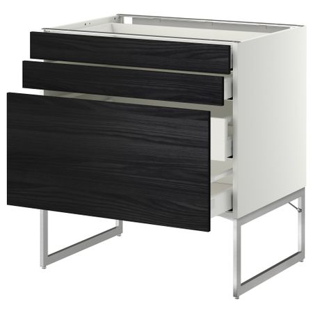 Напольный шкаф 3 фронтальных панели, 2 нижних, 2 средних ящика МЕТОД / МАКСИМЕРА, белый, Тингсрид черный