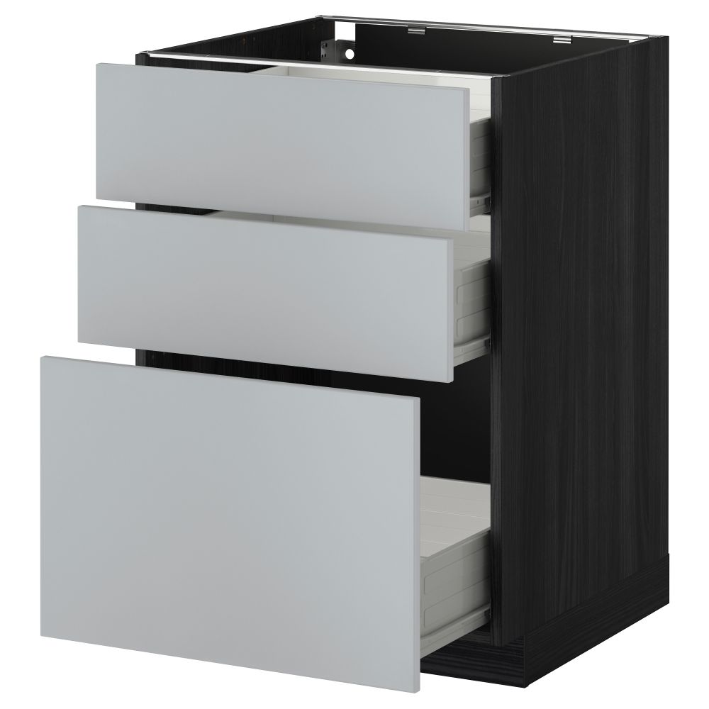 Напольный шкаф с 3 ящиками МЕТОД / ФОРВАРА, черный, Веддинге серый - схема-чертеж с размерами