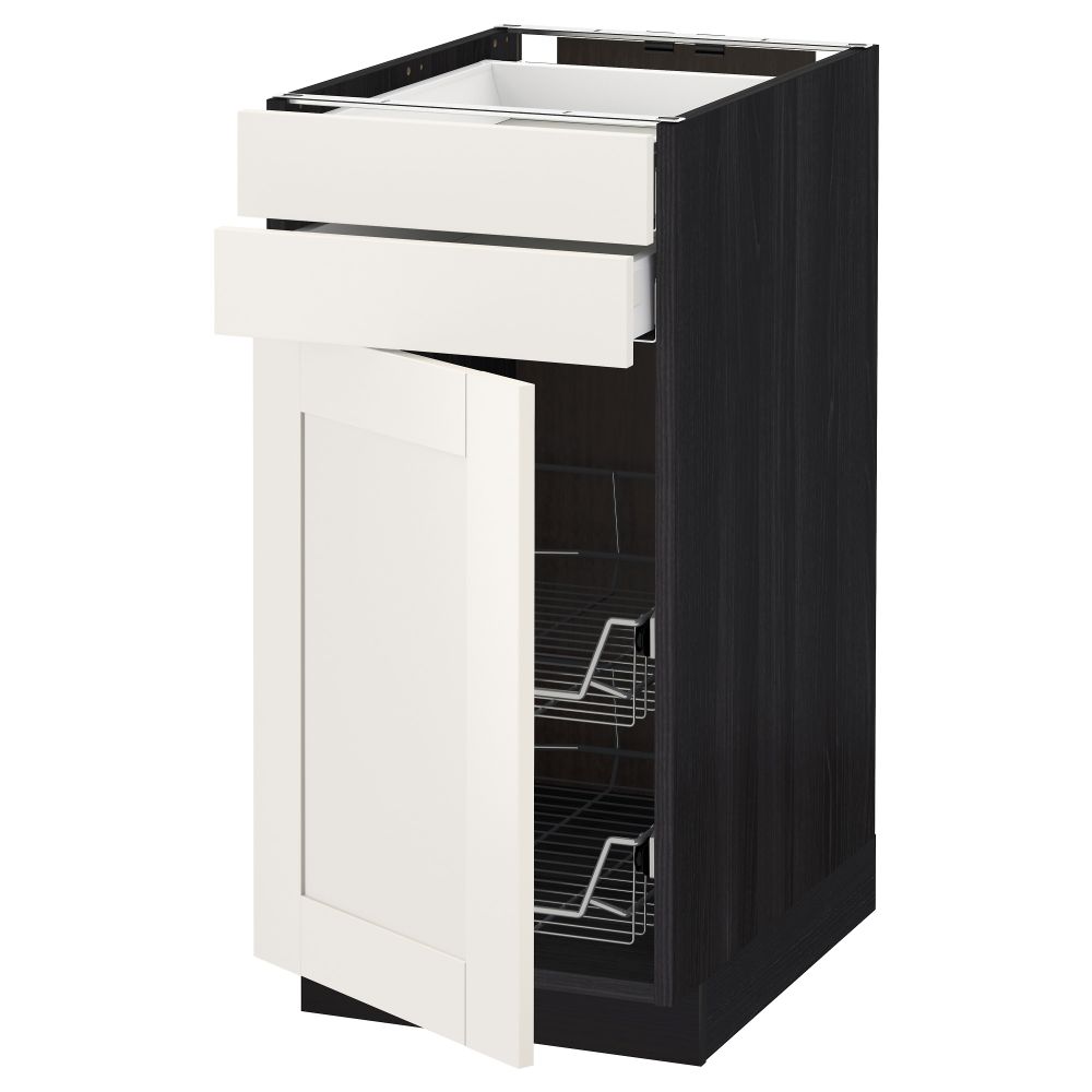 Напольный шкаф, дверца, 2 ящика, проволочных корзин МЕТОД / МАКСИМЕРА, черный, Сэведаль белый - схема-чертеж с размерами