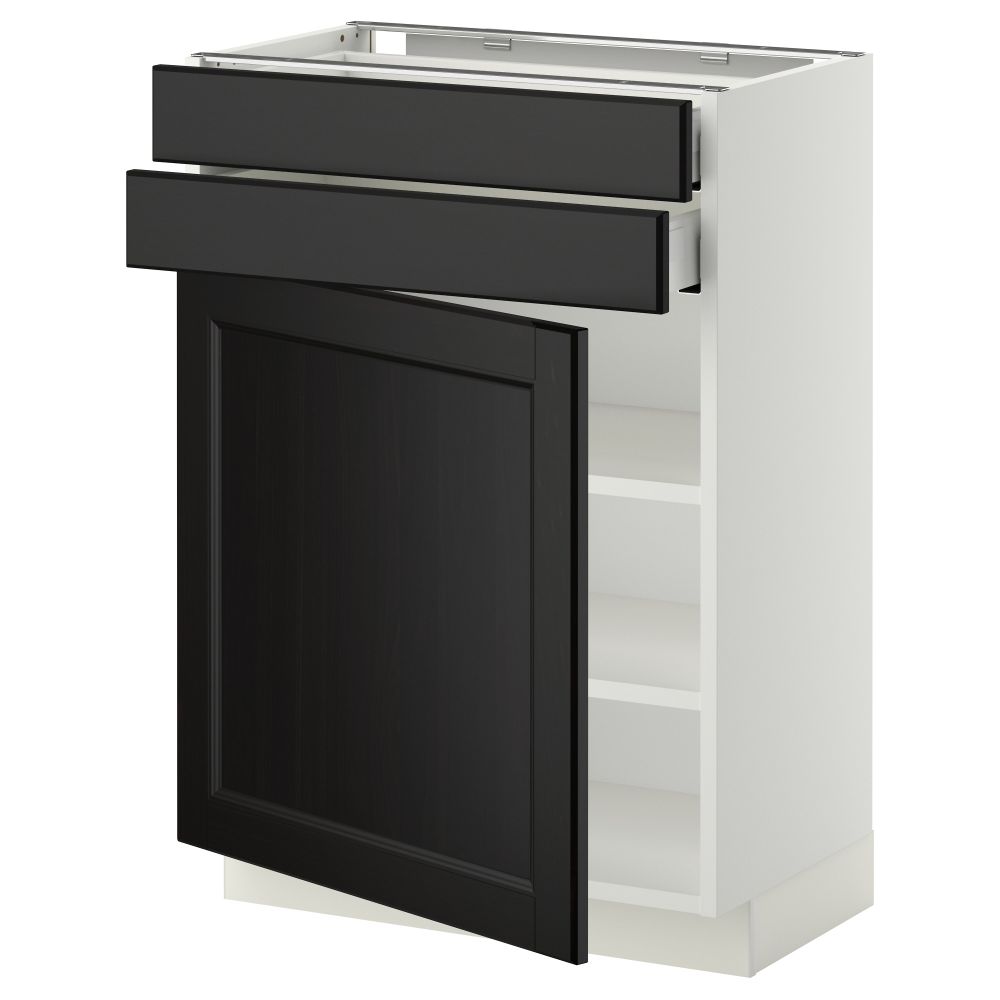 Напольный шкаф с дверцей, 2 ящиками МЕТОД / МАКСИМЕРА, белый, Лаксарби черно-коричневый - схема-чертеж с размерами