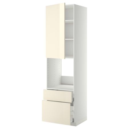 Высокий шкаф для духовки + дверь, 2 ящика МЕТОД / МАКСИМЕРА, белый, Рингульт кремовый