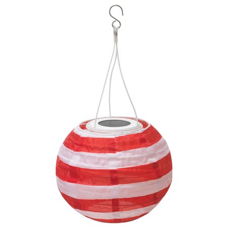 Подвесная светодиодная лампа СОЛВИДЕН, для сада шаровидный, в полоску красный (22 см)
