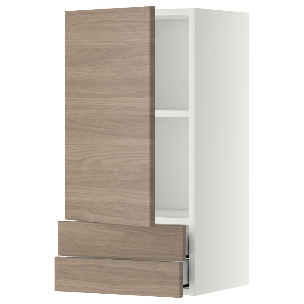 Навесной шкаф с дверцей, 2 ящика МЕТОД / МАКСИМЕРА, белый, Брокхульт светло-серый - фото 1