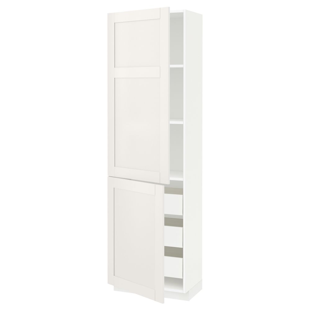 Высокий шкаф + полки, 3 ящика, 2 дверцы МЕТОД / ФОРВАРА, белый, Сэведаль белый - схема-чертеж с размерами