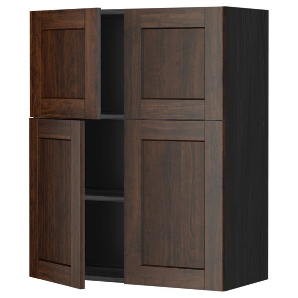 Навесной шкаф с полками, 4 дверцы МЕТОД, черный, Эдсерум коричневый (80x100 см) - схема-чертеж с размерами