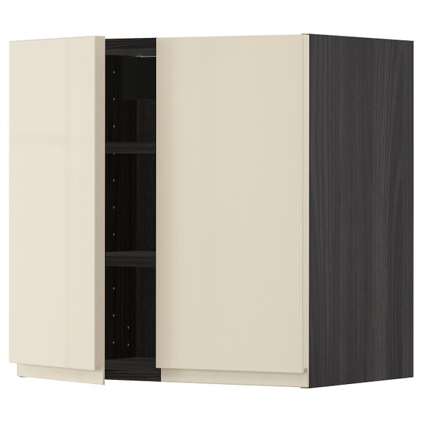 Навесной шкаф с полками/2дверцы, черный, Воксторп глянцевый светло-бежевый 60x60 см IKEA МЕТОД 193.027.81 - схема-чертеж с размерами