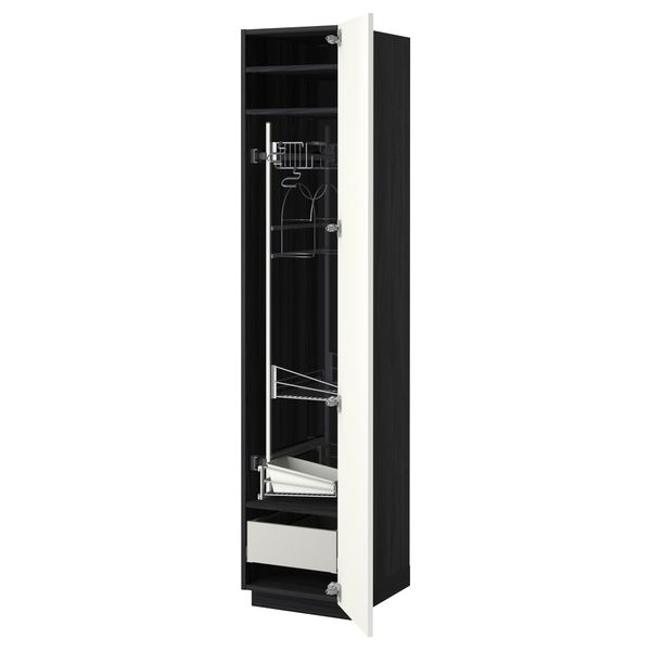 Высокий шкаф с отделением для аксессуаров, для уборки МЕТОД / МАКСИМЕРА, черный, Рингульт белый (40x60x200 см) - фото 1