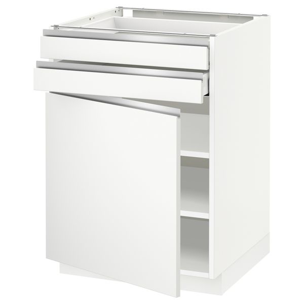 Напольный шкаф с дверцей, 2 ящиками МЕТОД / МАКСИМЕРА, белый, Нодста белый - схема-чертеж с размерами