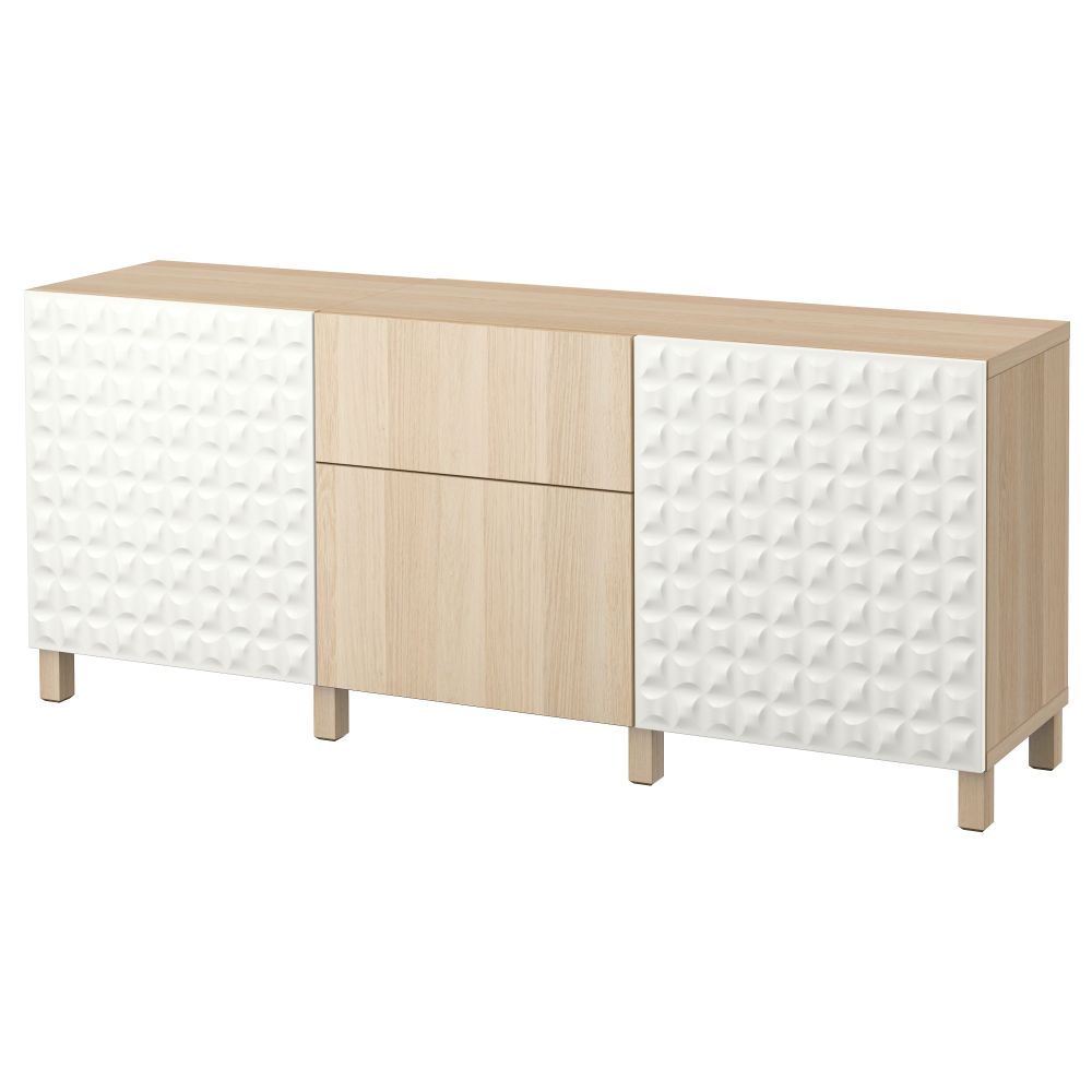 Комбинация для хранения с ящиками БЕСТО, Дьюпвикен белый, Лаппвикен под беленый дуб (180x40x74 см) - фото 1