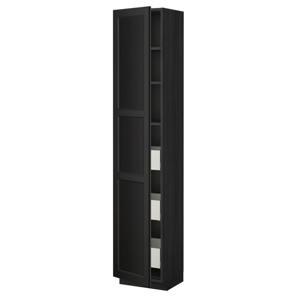 Высокий шкаф с ящиками МЕТОД / МАКСИМЕРА, черный, Лаксарби черно-коричневый - фото 1