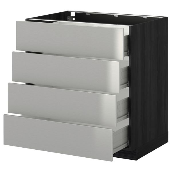 Напольный шкаф 4 фронтальных панели, 4 ящика МЕТОД / ФОРВАРА, черный, Гревста нержавеющ сталь - схема-чертеж с размерами