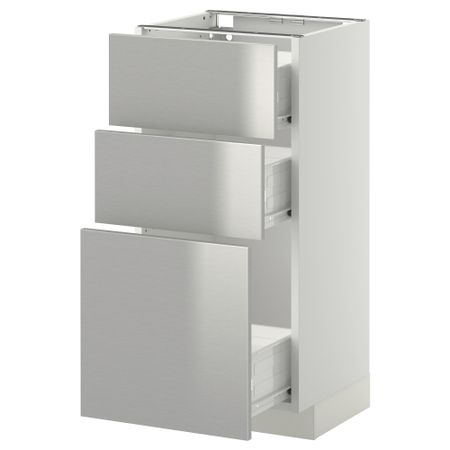 Напольный шкаф с 3 ящиками МЕТОД / ФОРВАРА, белый, Гревста нержавеющ сталь