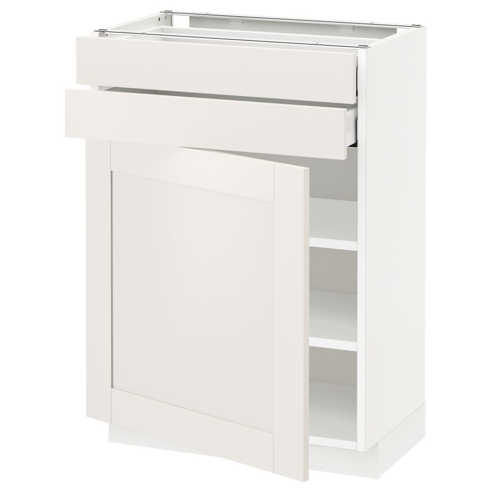 Напольный шкаф с дверцей, 2 ящиками МЕТОД / МАКСИМЕРА, белый, Сэведаль белый - схема-чертеж с размерами