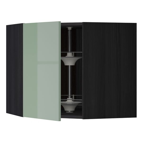 Угловой навесной шкаф с вращающейся секцией МЕТОД, черный, Калларп светло-зеленый - схема-чертеж с размерами