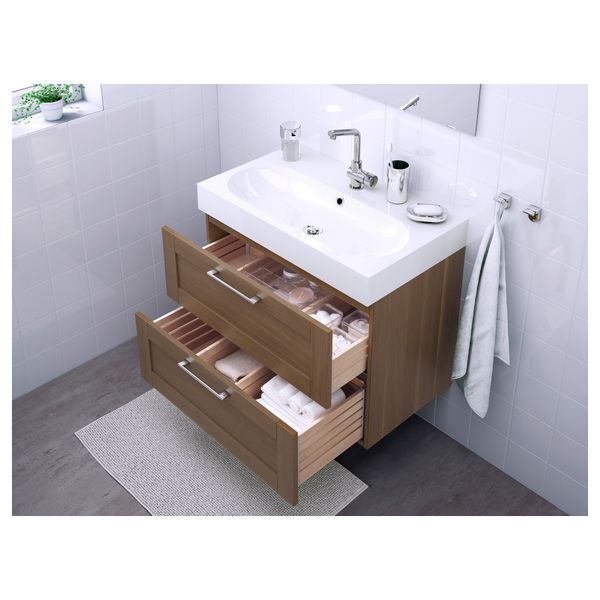 Шкаф для раковины с 2 ящиками ГОДМОРГОН / БРОВИКЕН, под грецкий орех (80x49x68 см) - фото 3