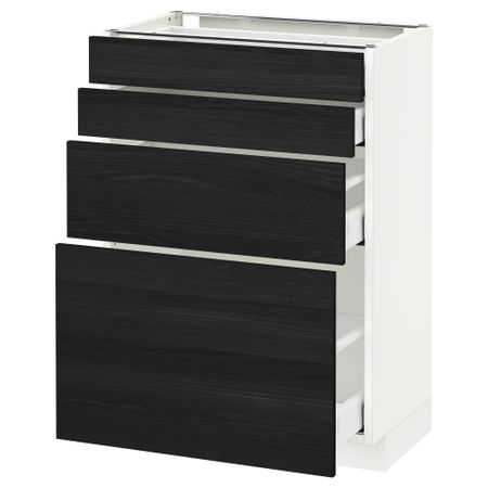 Напольный шкаф 4 фронтальных панели, 4 ящика МЕТОД / МАКСИМЕРА, белый, Тингсрид черный