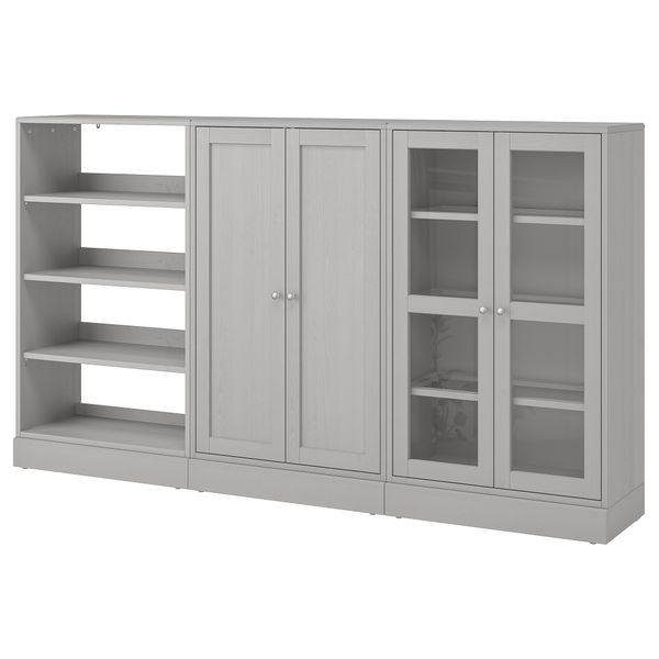 Комбинация для хранения с стеклянная дверцы, 243x37x134 см, серый IKEA HAVSTA ХАВСТА 792.660.30 - фото 2