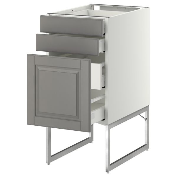 Напольный шкаф 3 фронтальных панели, 2 нижних, 2 средних ящика МЕТОД / МАКСИМЕРА, белый, Будбин серый - схема-чертеж с размерами