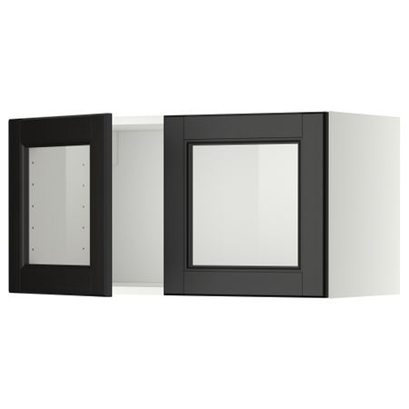 Навесной шкаф с 2 стеклянная дверями МЕТОД, белый, Лаксарби черно-коричневый (80x40 см)