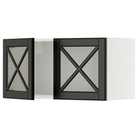 METOD Навесной шкаф/2 стеклянные дверцы - белый/Bodbyn чёрный 80x40 см