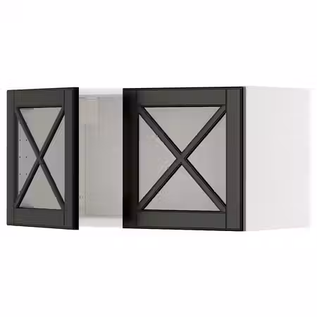 METOD Навесной шкаф/2 стеклянные дверцы - белый/Bodbyn чёрный 80x40 см