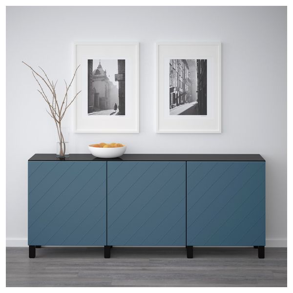 Комбинация для хранения с дверцами БЕСТО, черно-коричневый, Халлставик темно-синий (180x40x74 см) - схема-чертеж с размерами