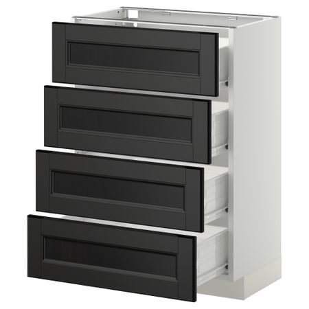 Напольный шкаф 4 фронтальных панели, 4 ящика МЕТОД / ФОРВАРА, белый, Лаксарби черно-коричневый
