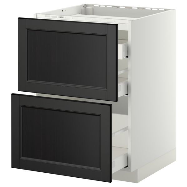 Напольный шкаф, 2 фронтальных панели, 3 ящика МЕТОД / МАКСИМЕРА, белый, Лаксарби черно-коричневый - схема-чертеж с размерами