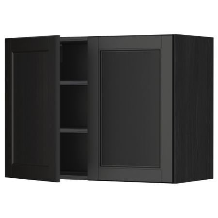 Навесной шкаф с полками, 2 дверцы МЕТОД, черный, Лаксарби черно-коричневый