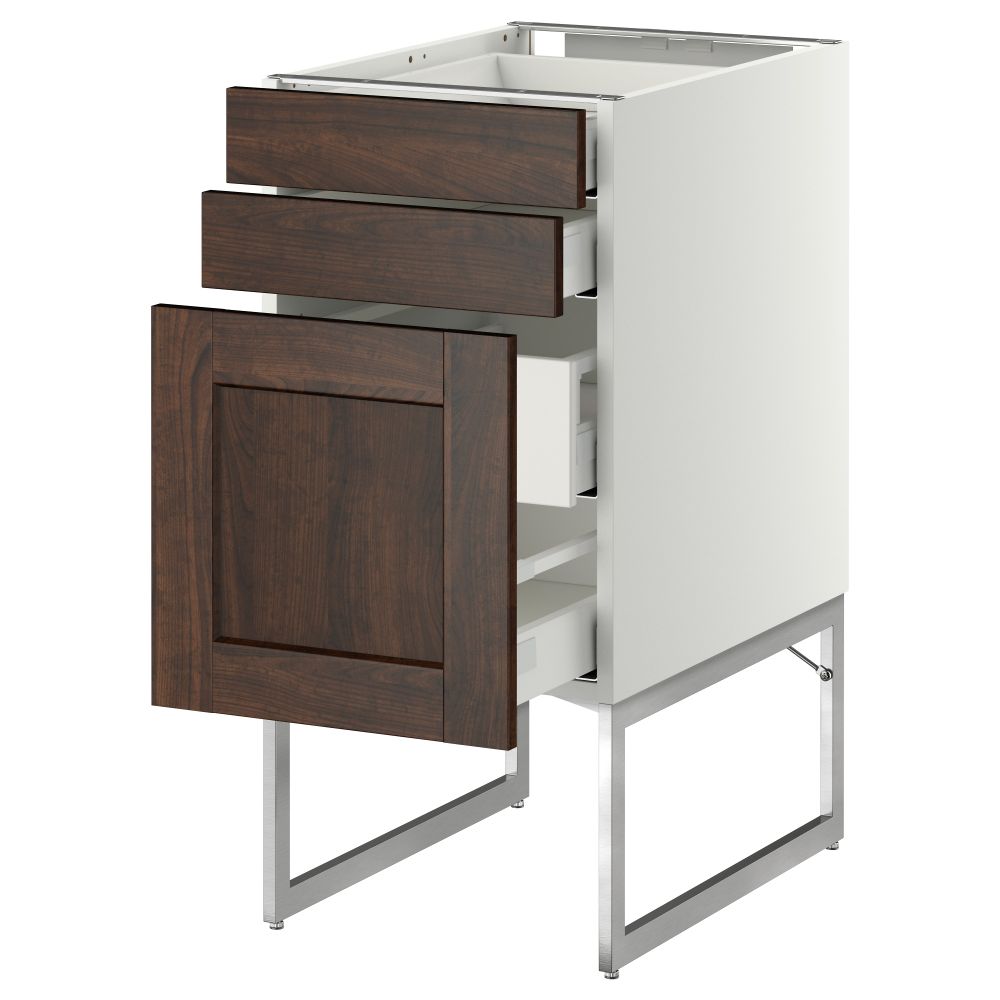 Напольный шкаф 3 фронтальных панели, 2 нижних, 2 средних ящика МЕТОД / МАКСИМЕРА, белый, Эдсерум коричневый - схема-чертеж с размерами