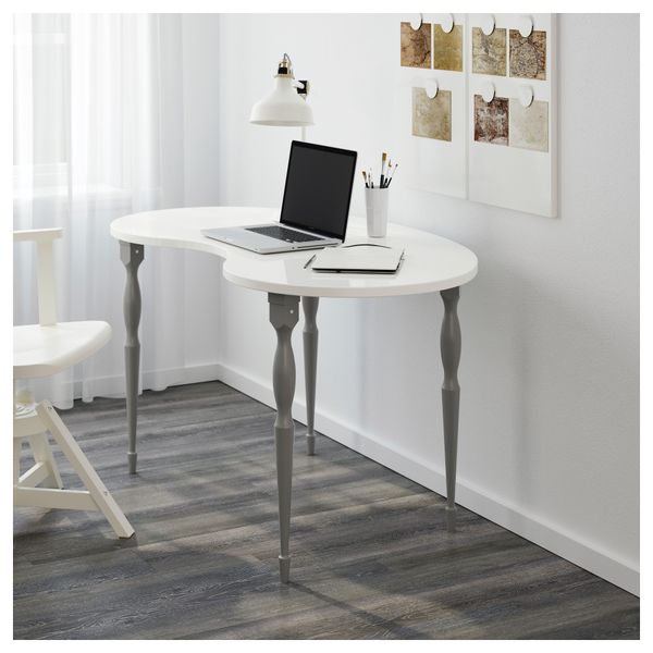 Стол ХИССМОН / НИПЕН, белый в форме кешью белый, серый (140x75 см) - схема-чертеж с размерами