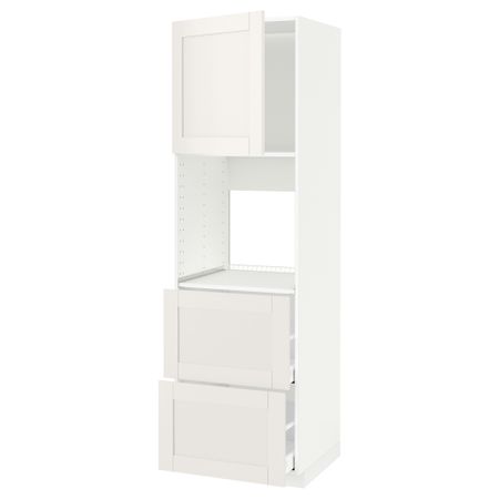 Высокий шкаф для духовки + дверца, 2 форнтальных, 2 высоких ящик МЕТОД / МАКСИМЕРА, белый, Сэведаль белый