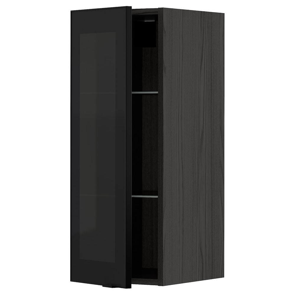 Навесной шкаф с полками, стекляными дв, черный/Ютис дымчатое стекло 30x80 см IKEA МЕТОД 593.043.30 - схема-чертеж с размерами