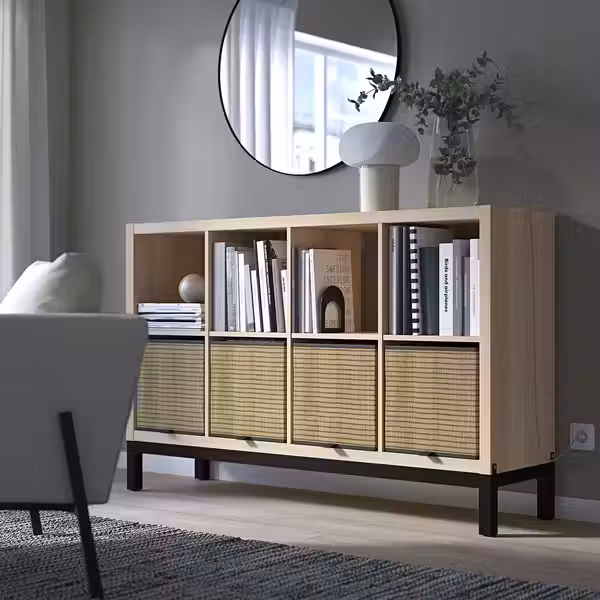 KALLAX Стеллаж с основанием - под беленый дуб/чёрный 147x94 см - фото 2