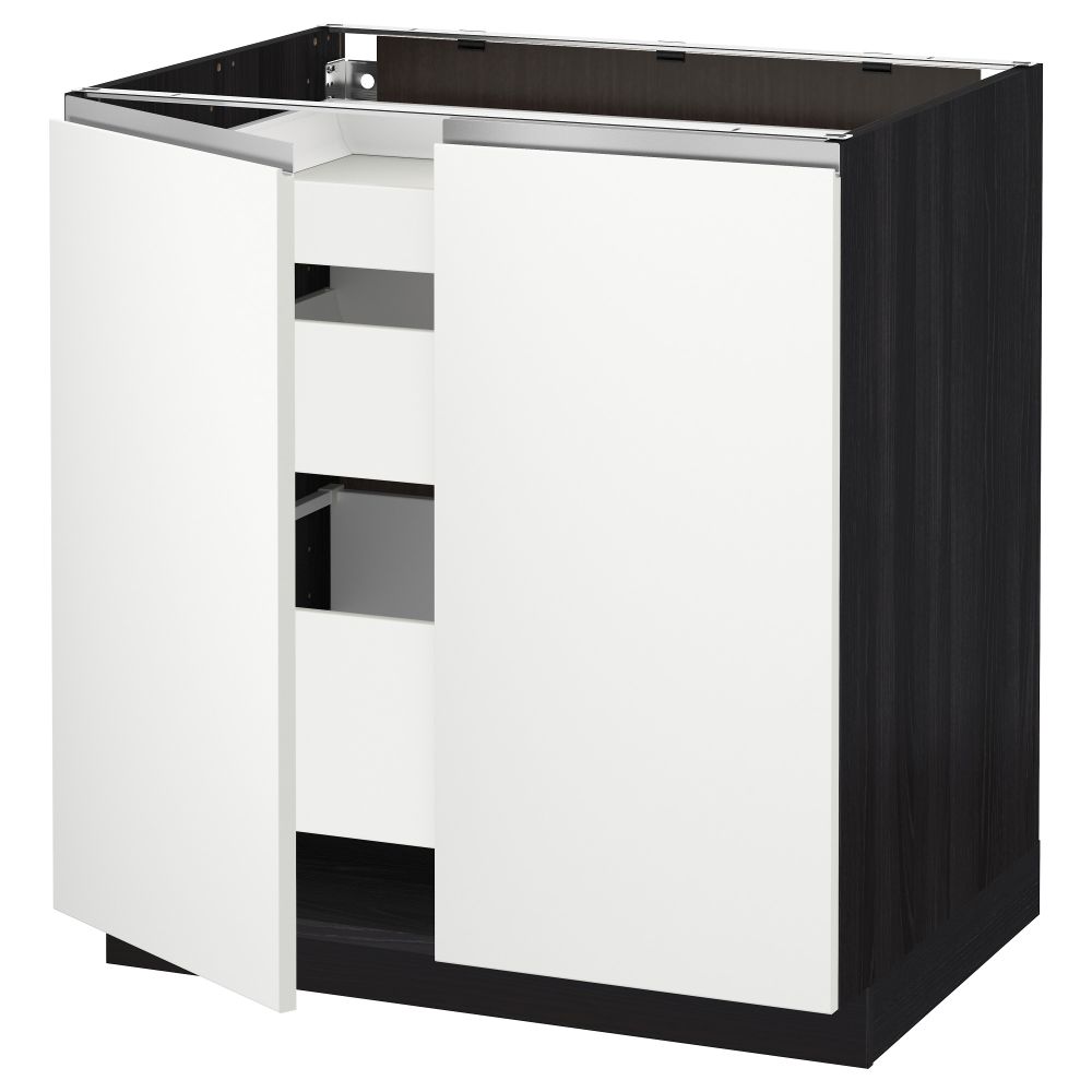 Напольный шкаф с 2 дверцами, 3 ящиками МЕТОД / МАКСИМЕРА, черный, Нодста белый (80x60 см) - схема-чертеж с размерами