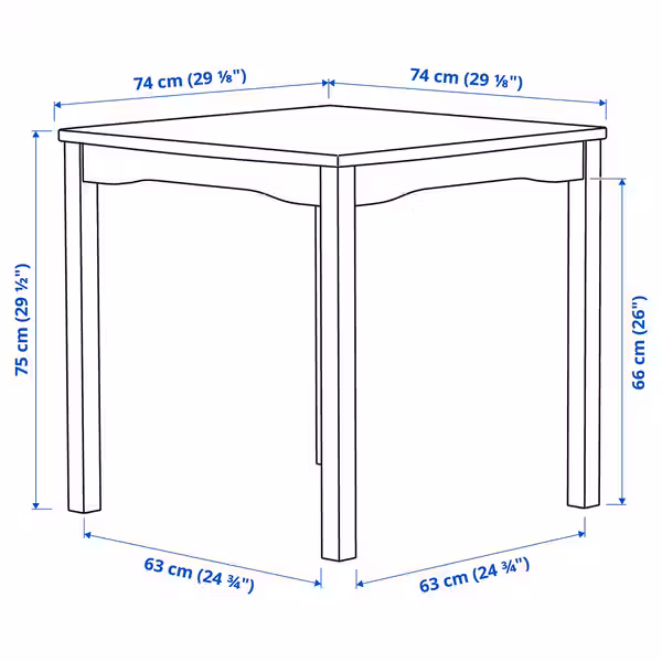HAUGA Стол - серый/березовый шпон 74x74 см - схема-чертеж с размерами