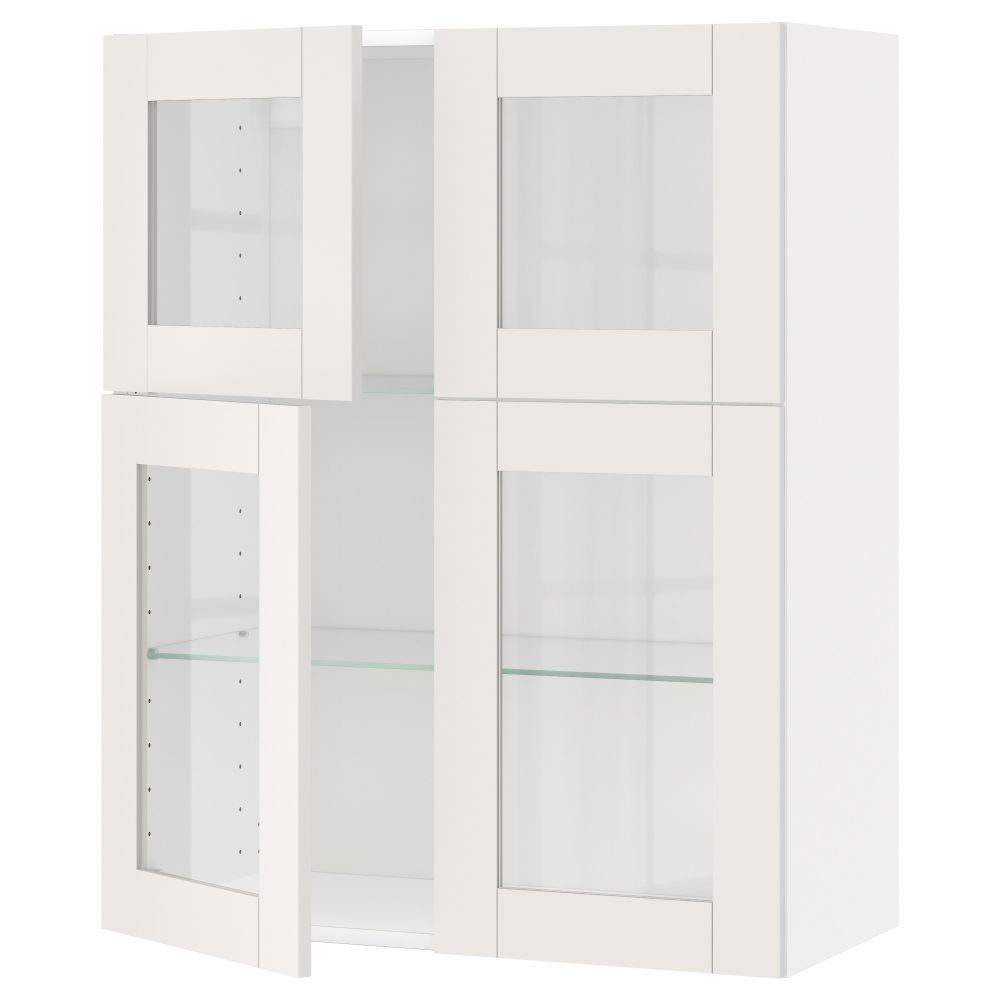 Навесной шкаф с полками, 4 стекло дверцы МЕТОД, белый, Сэведаль белый (80x100 см) - схема-чертеж с размерами