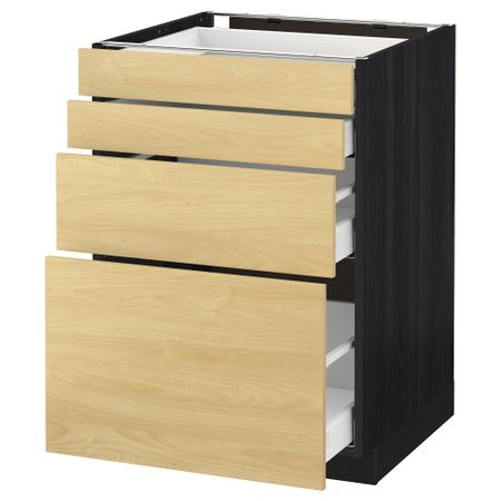 Напольный шкаф 4 фронтальных панели, 4 ящика МЕТОД / МАКСИМЕРА, черный, Тингсрид береза